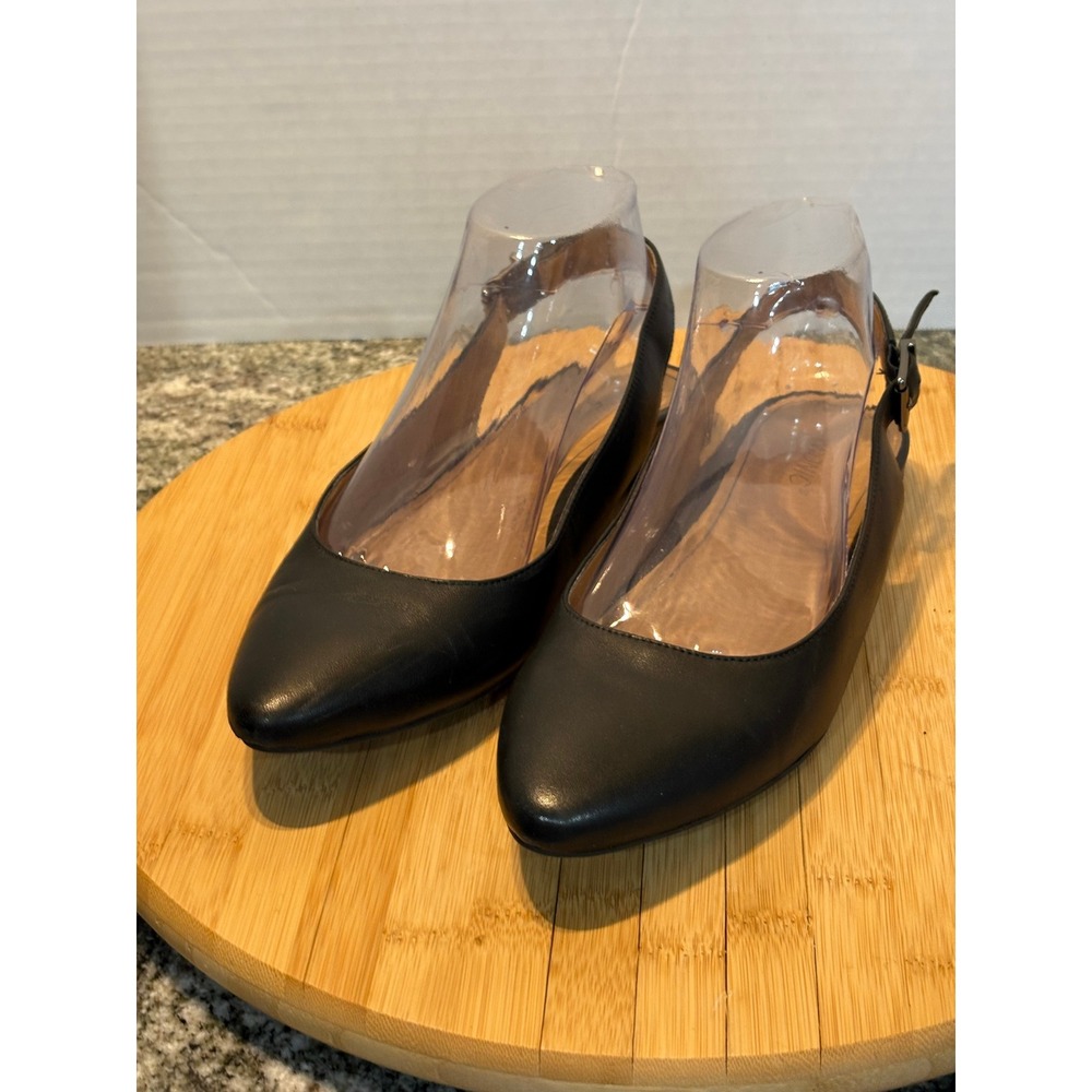 Vionic Black Leather Slingback Flats Pointed Toe Buckle Strap Shoes Mens